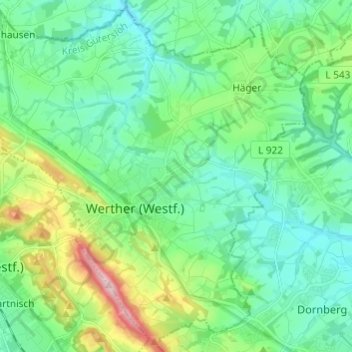 Werther (Westf.) topographic map, elevation, terrain