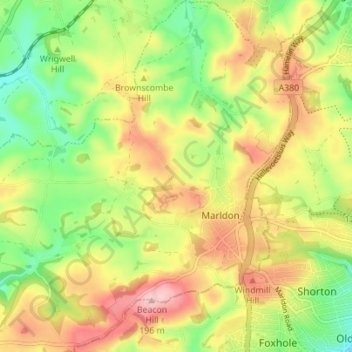 Marldon topographic map, elevation, terrain