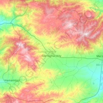 Gümüşhacıköy topographic map, elevation, terrain