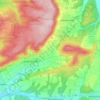 Groß Lengden topographic map, elevation, terrain