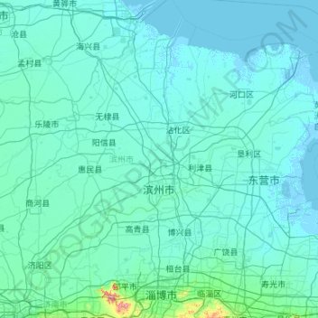 滨州市 topographic map, elevation, terrain