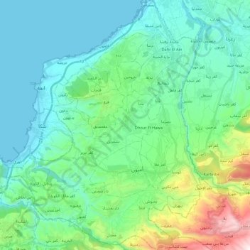 Koura District topographic map, elevation, terrain