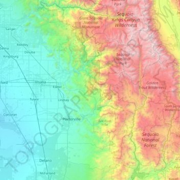 Tulare County topographic map, elevation, terrain
