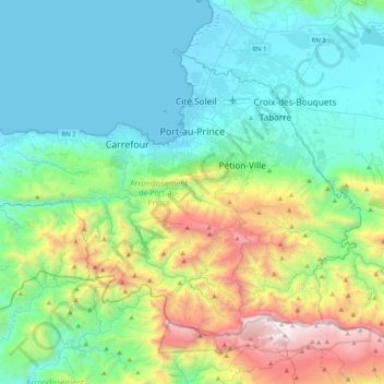 Port-au-Prince topographic map, elevation, terrain