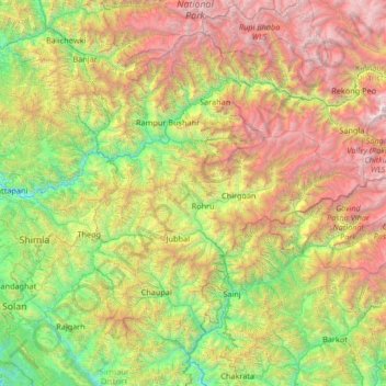 Shimla District topographic map, elevation, terrain