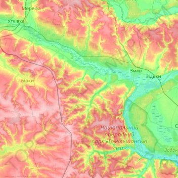 Зміївська міська громада topographic map, elevation, terrain