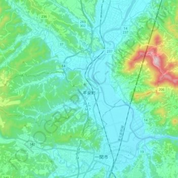 Hiraizumi topographic map, elevation, terrain