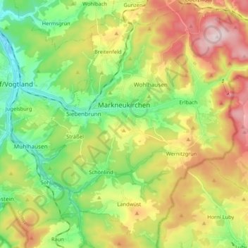 Markneukirchen topographic map, elevation, terrain