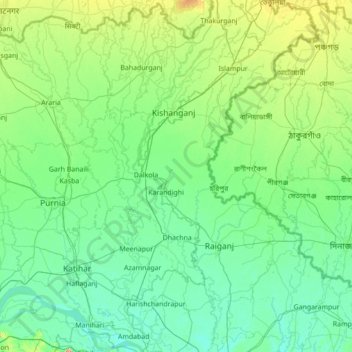 Uttar Dinajpur District topographic map, elevation, terrain