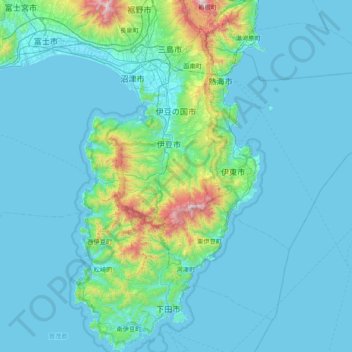 Izu Peninsula topographic map, elevation, terrain