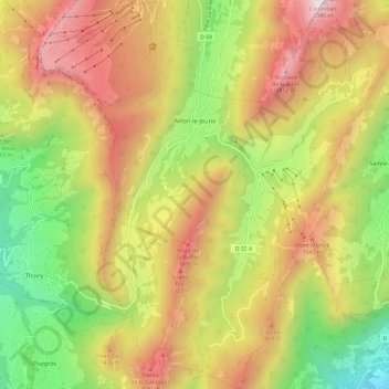 Aillon-le-Jeune topographic map, elevation, terrain
