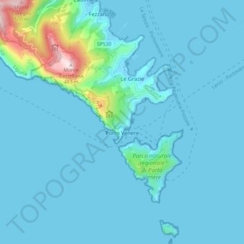 Porto Venere topographic map, elevation, terrain