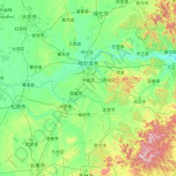 Harbin City topographic map, elevation, terrain