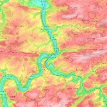 Dinant topographic map, elevation, terrain