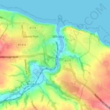 Whitby topographic map, elevation, terrain