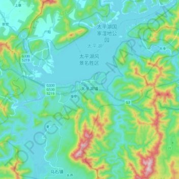 太平湖镇 topographic map, elevation, terrain