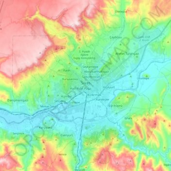 Sivas Belediyesi topographic map, elevation, terrain