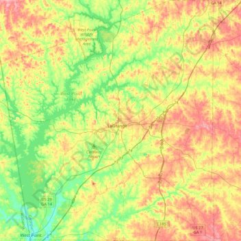 Troup County topographic map, elevation, terrain