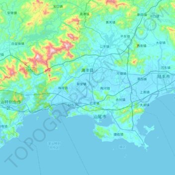 海丰县 topographic map, elevation, terrain