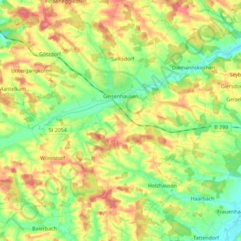 Geisenhausen topographic map, elevation, terrain
