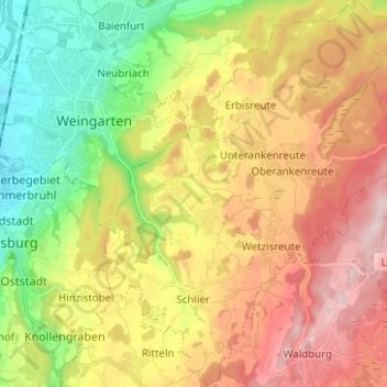 Schlier topographic map, elevation, terrain