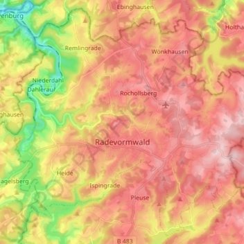 Radevormwald topographic map, elevation, terrain