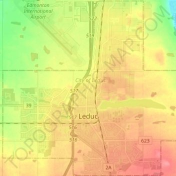 City of Leduc topographic map, elevation, terrain
