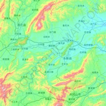 永新县 topographic map, elevation, terrain
