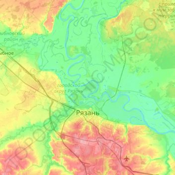городской округ Рязань topographic map, elevation, terrain