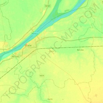 Buxar topographic map, elevation, terrain