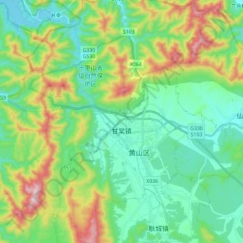 甘棠镇 topographic map, elevation, terrain