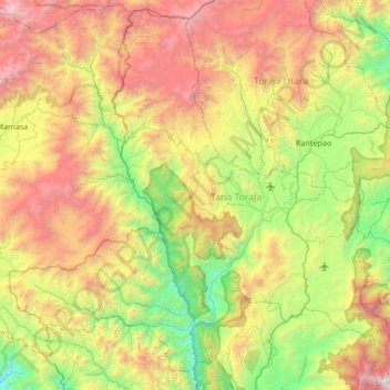 Tana Toraja Regency topographic map, elevation, terrain