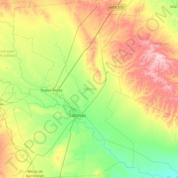 Sabinas topographic map, elevation, terrain