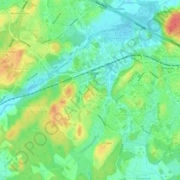 Espoon keskus topographic map, elevation, terrain