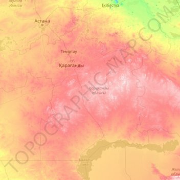 Karaganda Region topographic map, elevation, terrain