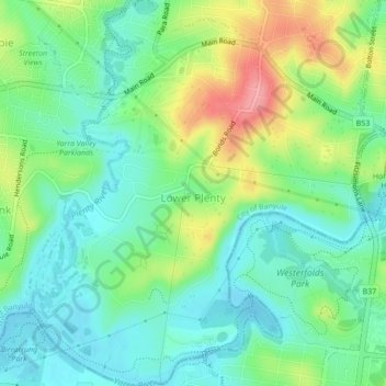 Lower Plenty topographic map, elevation, terrain