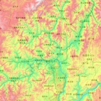 Panzhihua topographic map, elevation, terrain