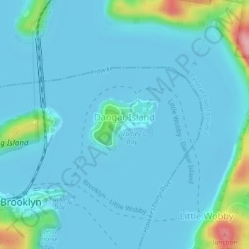 Dangar Island topographic map, elevation, terrain