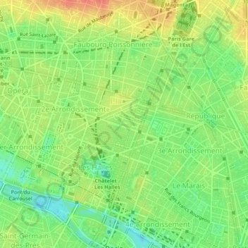 Quartier de Bonne-Nouvelle topographic map, elevation, terrain