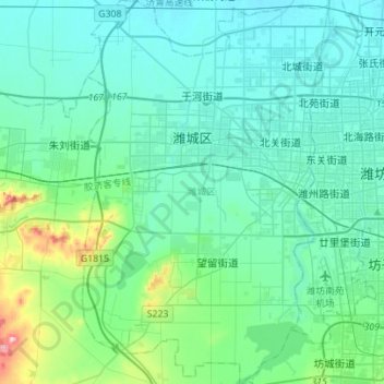 潍城区 topographic map, elevation, terrain