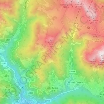 Colle Santa Lucia topographic map, elevation, terrain