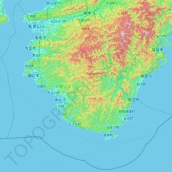 Kinki Region topographic map, elevation, terrain