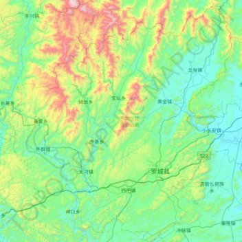 Luocheng Mulao Autonomous County topographic map, elevation, terrain