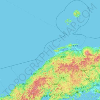 Shimane Prefecture topographic map, elevation, terrain