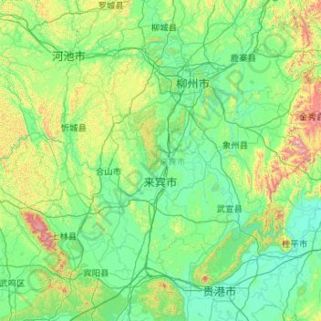 Laibin topographic map, elevation, terrain