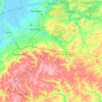 West Suffolk topographic map, elevation, terrain