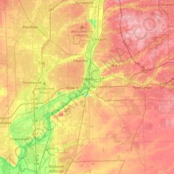 Joliet topographic map, elevation, terrain