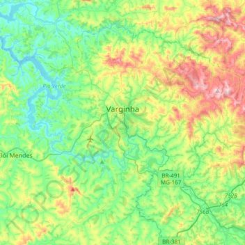 Varginha topographic map, elevation, terrain