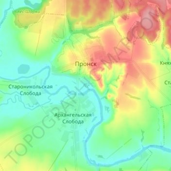 Пронск topographic map, elevation, terrain