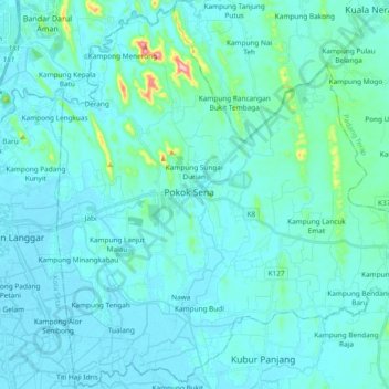 Pokok Sena topographic map, elevation, terrain